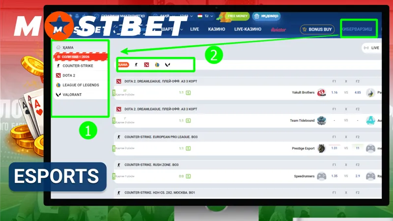 Ставки на киберспорт в Mostbet с популярными турнирами